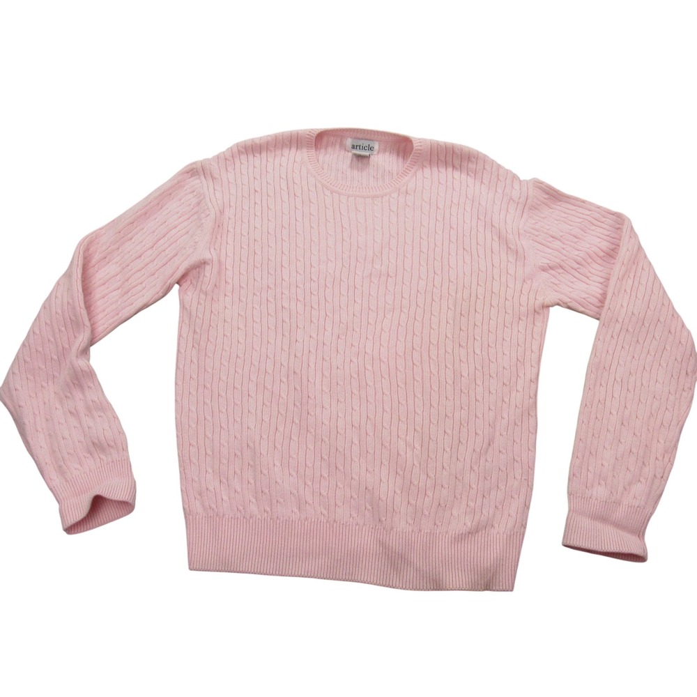 Article Womens Cable Knit Sweater Crew Neck Long Sleeve Pink Cotton L‎